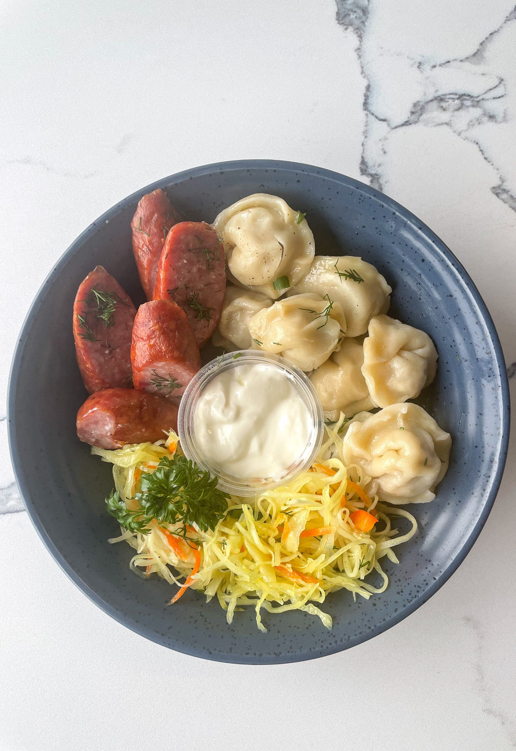 Ukrainian Sausage, Dumpling and Cabbage Salad